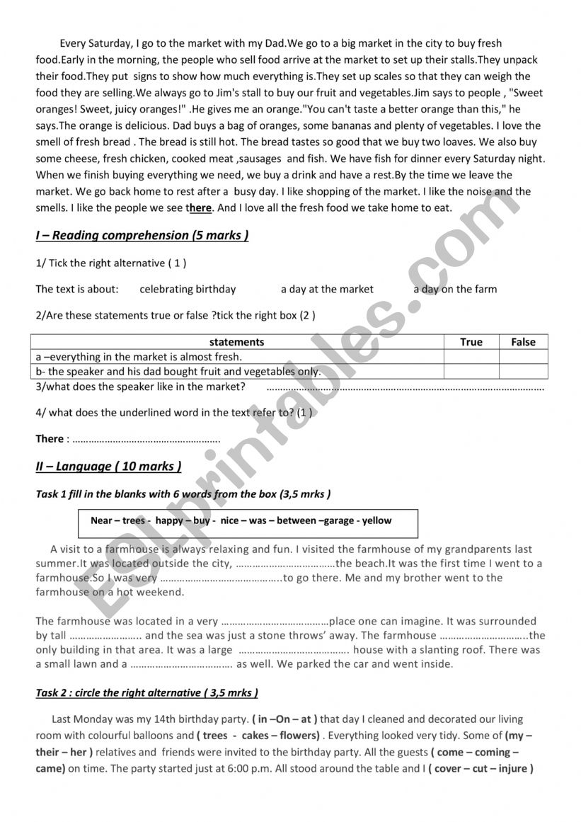 end of term 2 test 7th  form worksheet