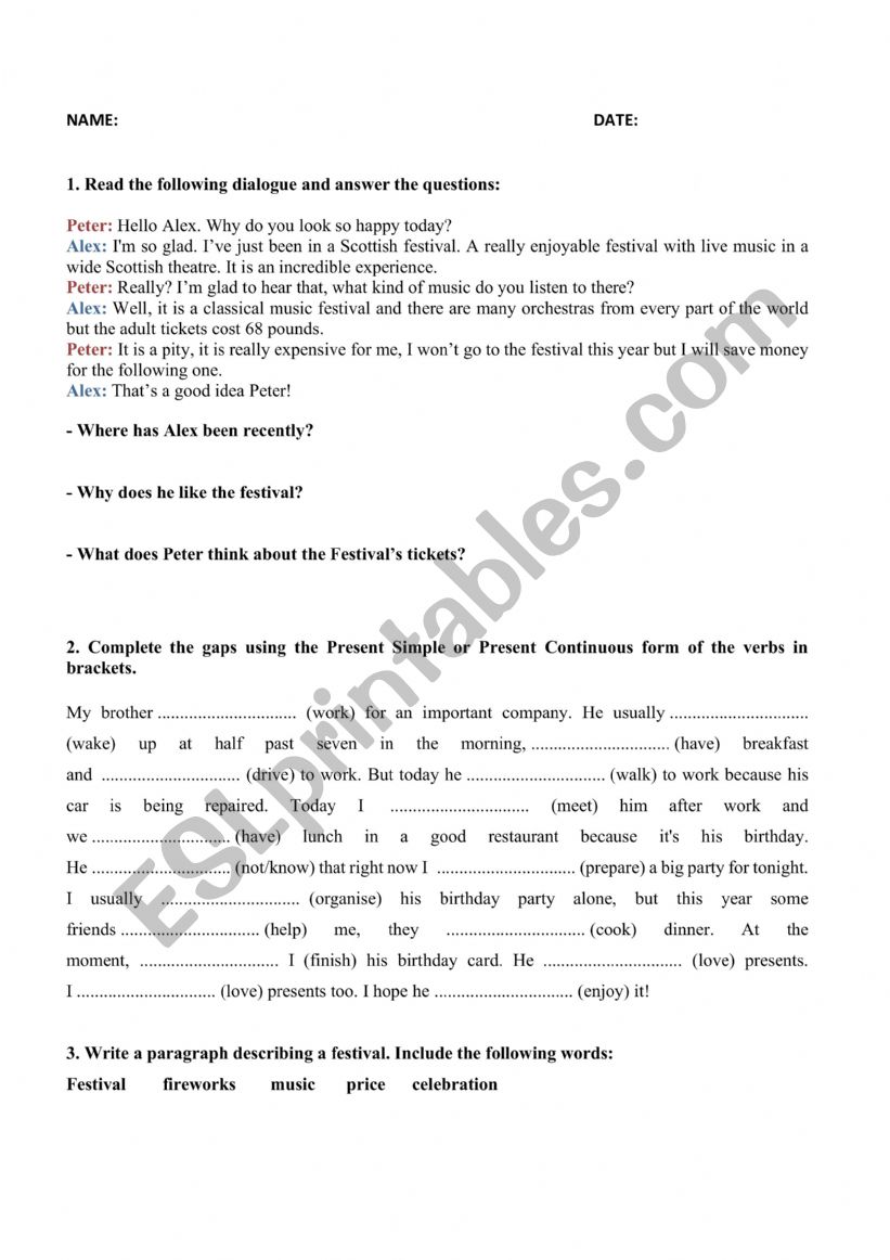 Exam b2 worksheet