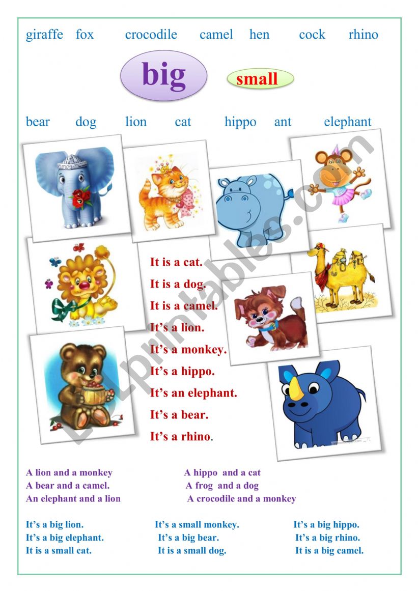 Animals: big - small worksheet