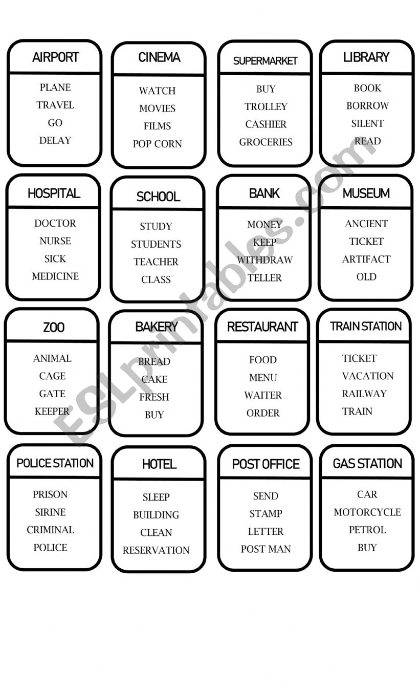 Taboo games: Public Places worksheet