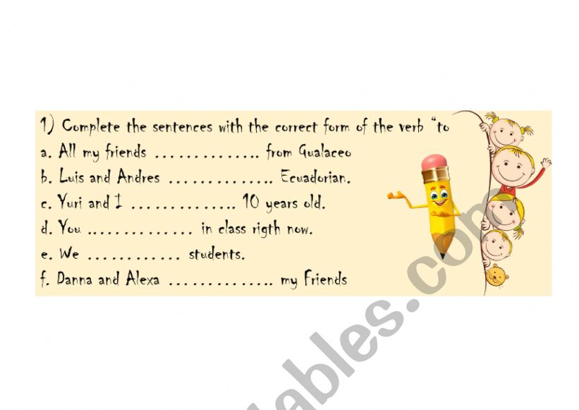 Sentences with ARE worksheet