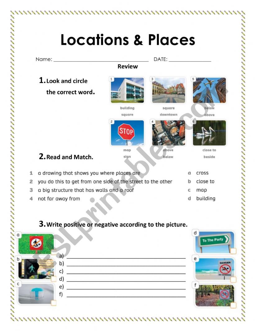 Locations and places worksheet