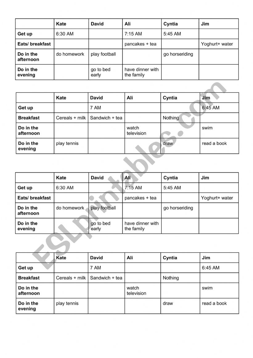 SPEAKING TASK worksheet