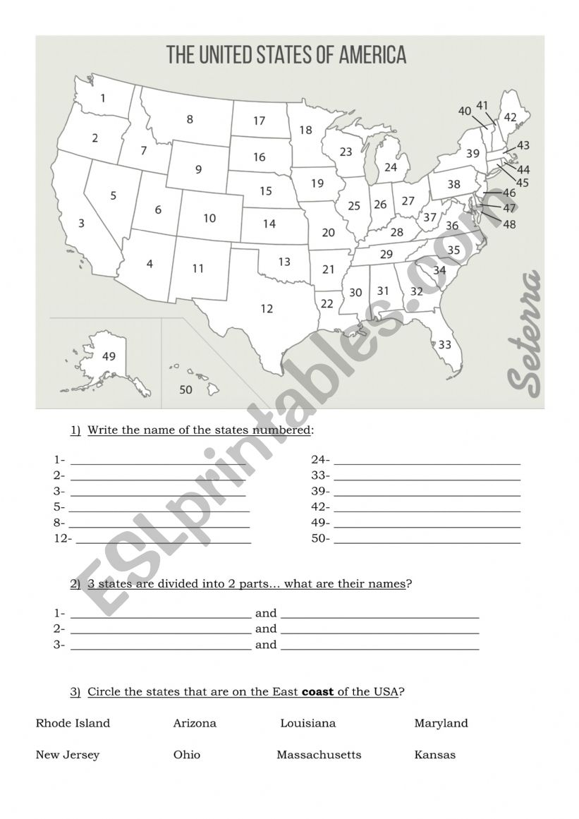 US States worksheet