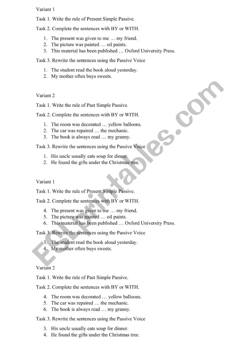 Passive Voice Test worksheet