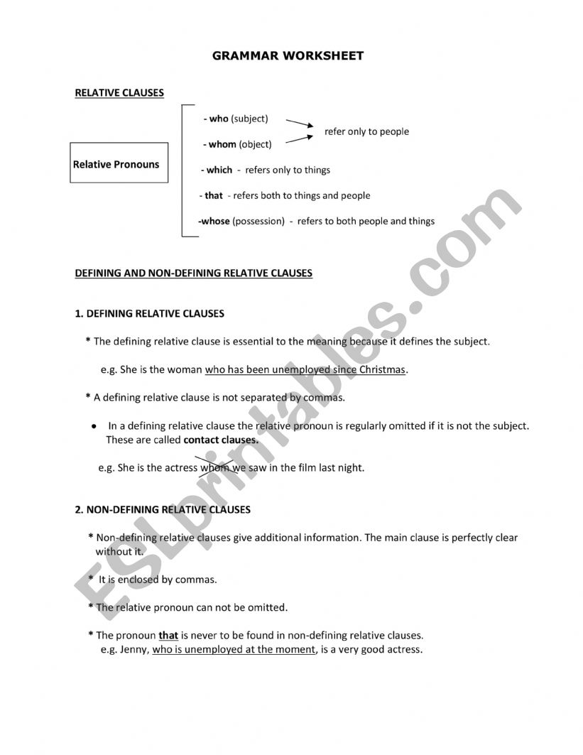 Relative Pronouns worksheet