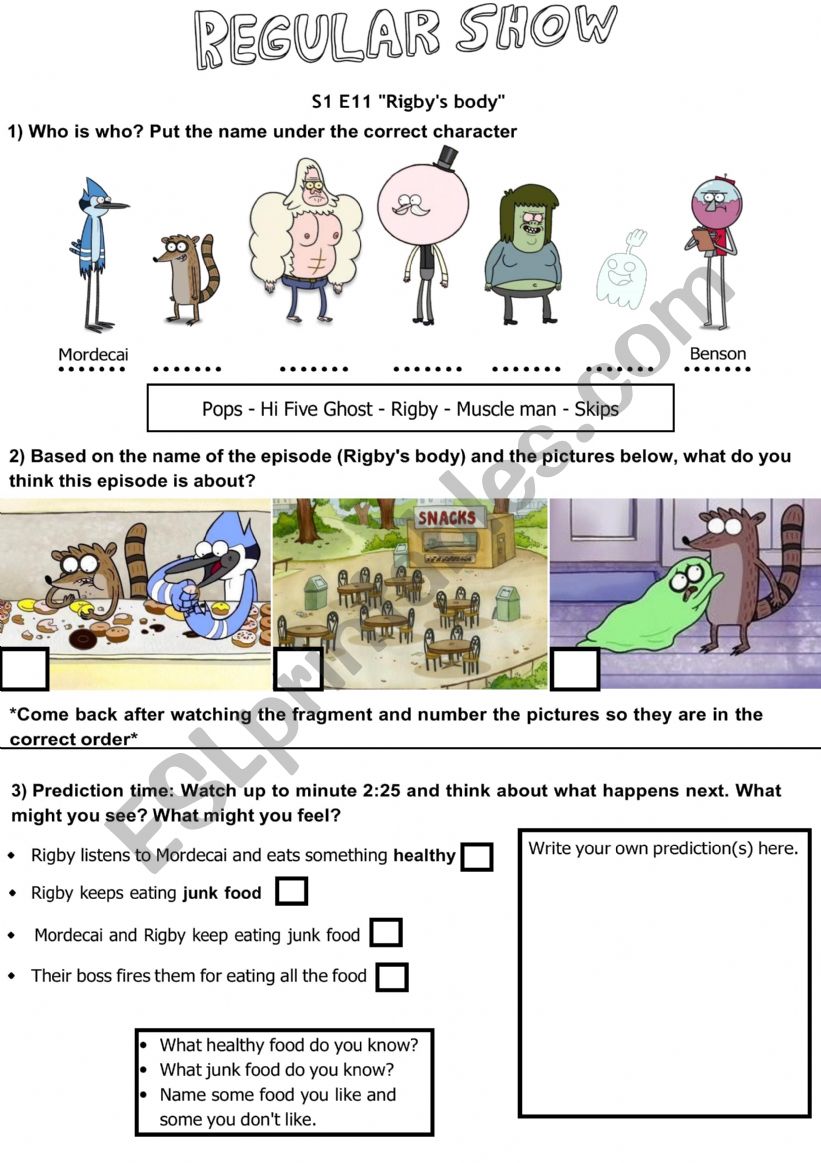 Regular show: Rigby�s Body  worksheet