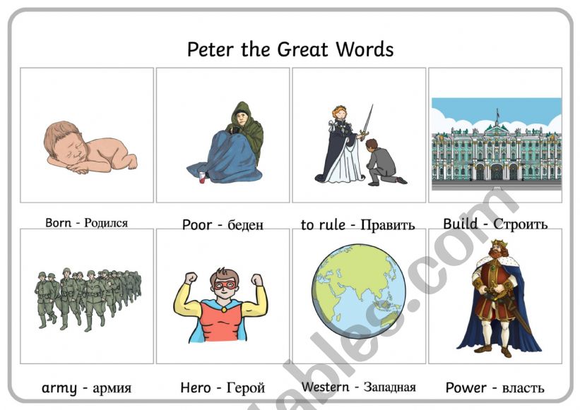 Peter the Great Word Map worksheet