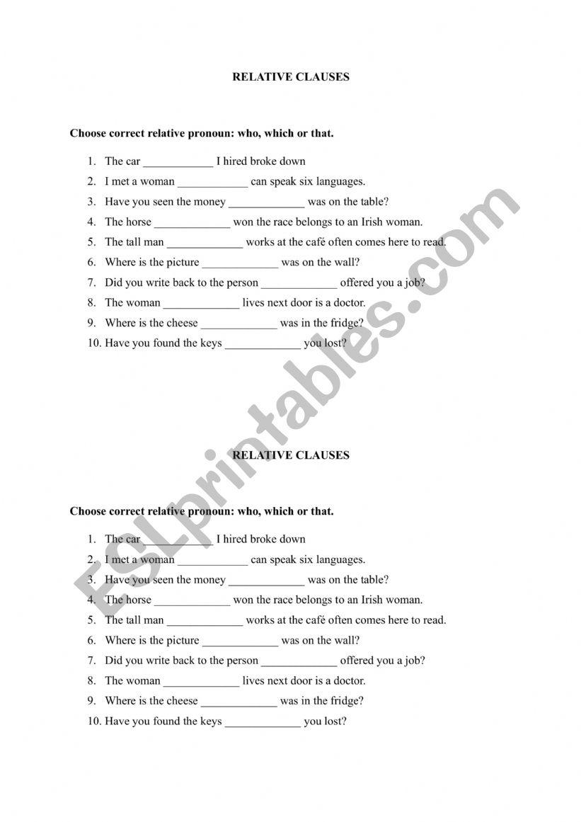 Relative pronouns - WHO/WHICH/THAT