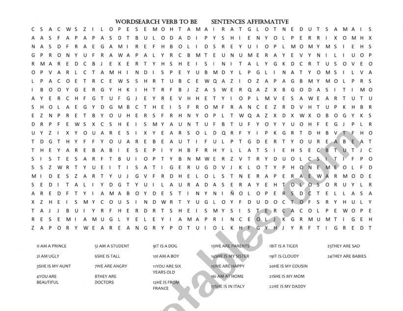 WORDSEARCH VERB TO BE worksheet