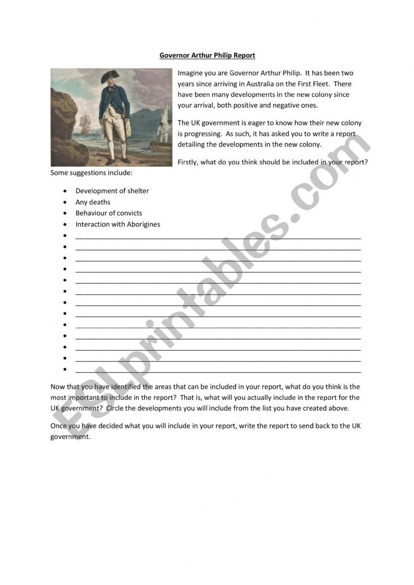 Arthur Phillip Report worksheet