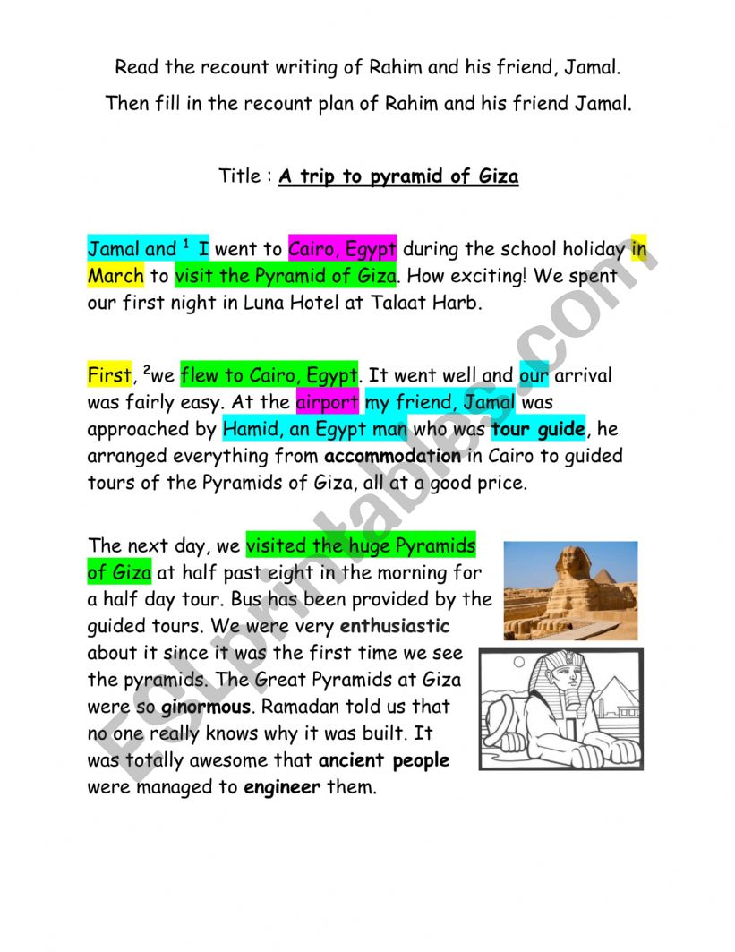 Trip to Pyramid of Giza  worksheet