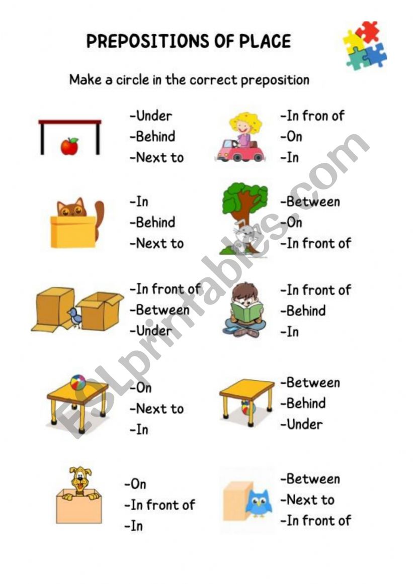 prepositions of places worksheet