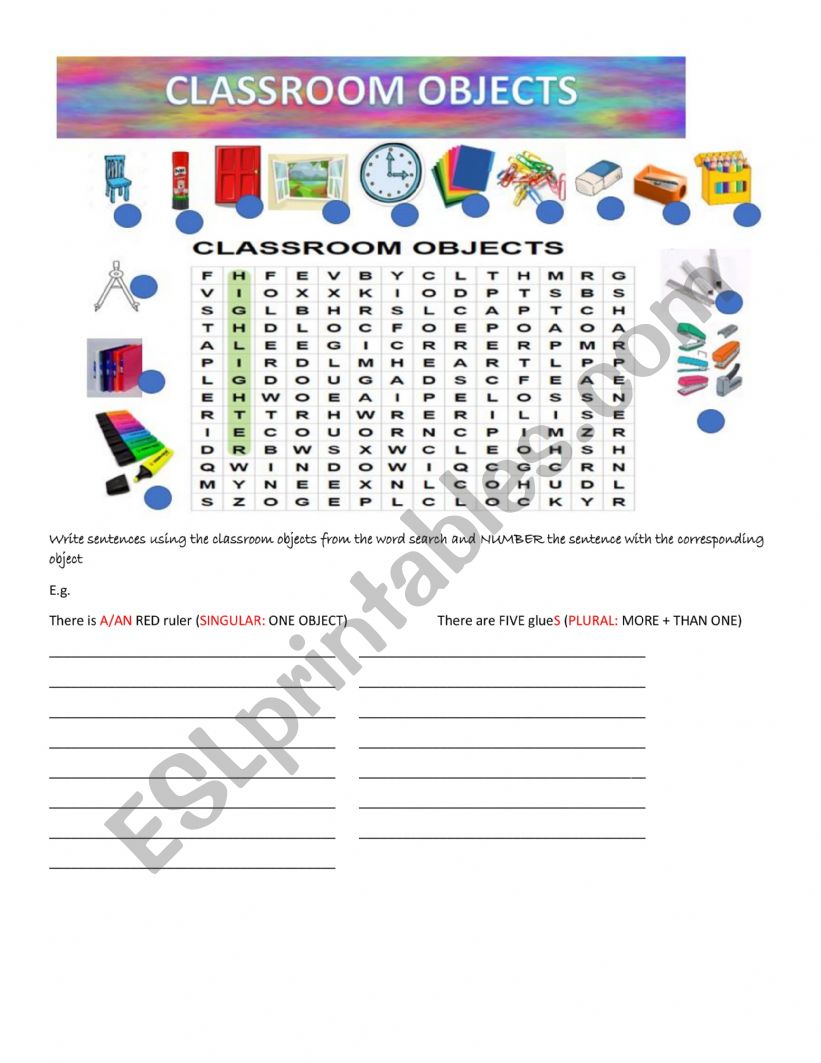 CLASSROOM OBJECTS worksheet