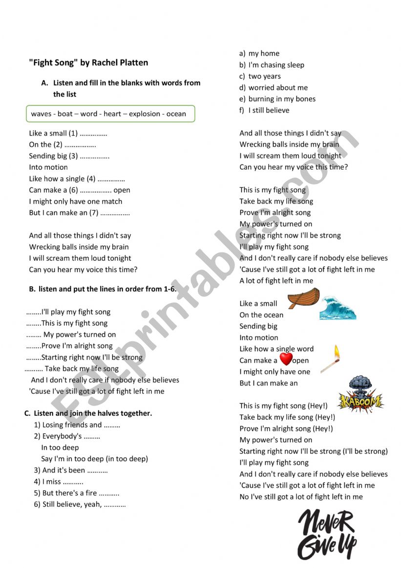 Fight song worksheet