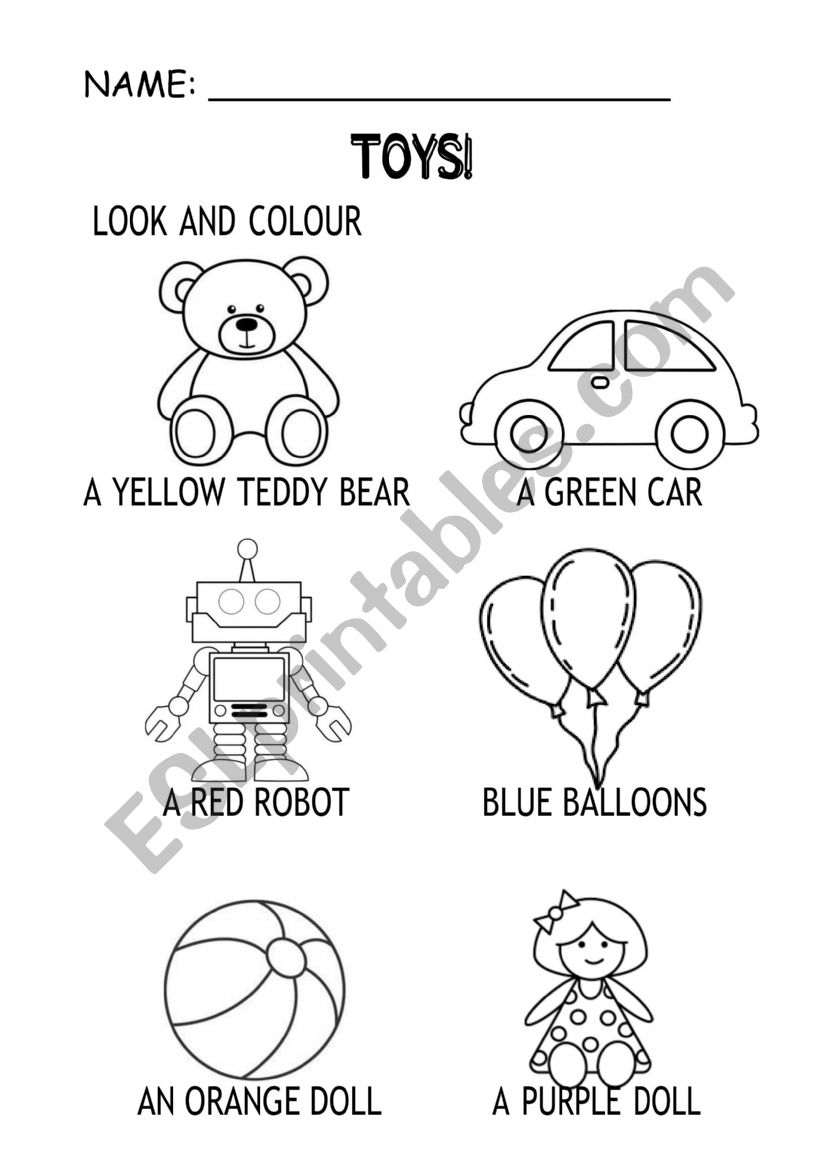 Toys and Colours worksheet