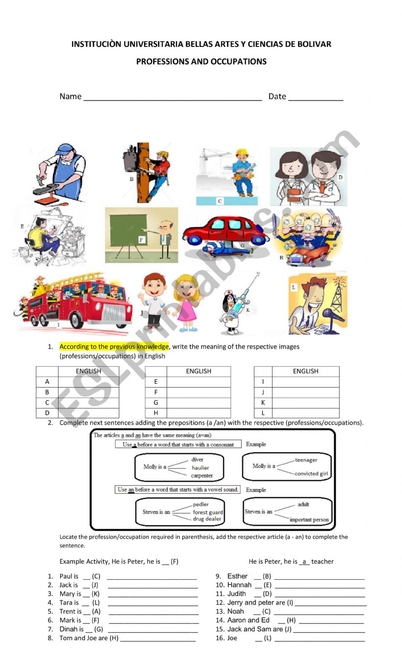 Professions and occupations-verb to be