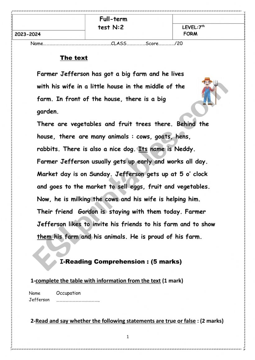 full term test 2  worksheet