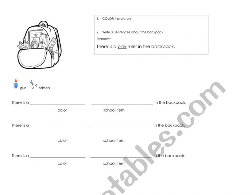 Backpack and Lunch Box sentence cloze