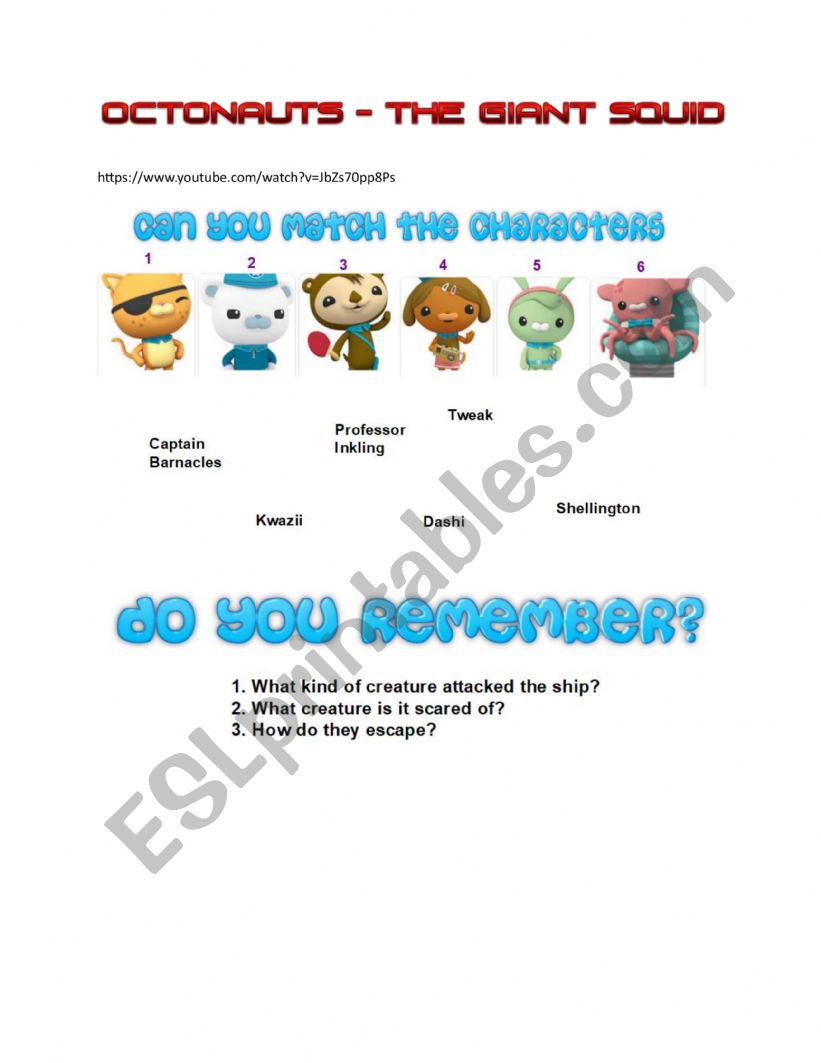 Octonauts - The giant squid worksheet