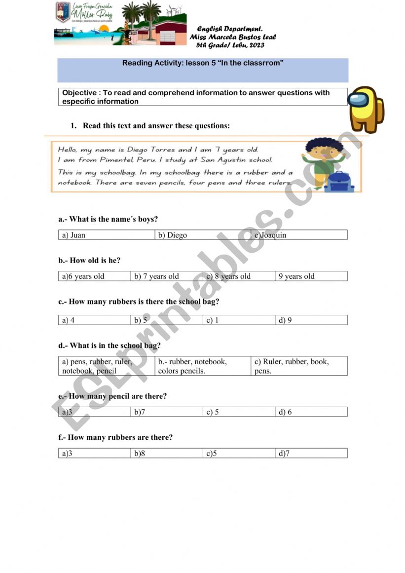 In the classroom  worksheet