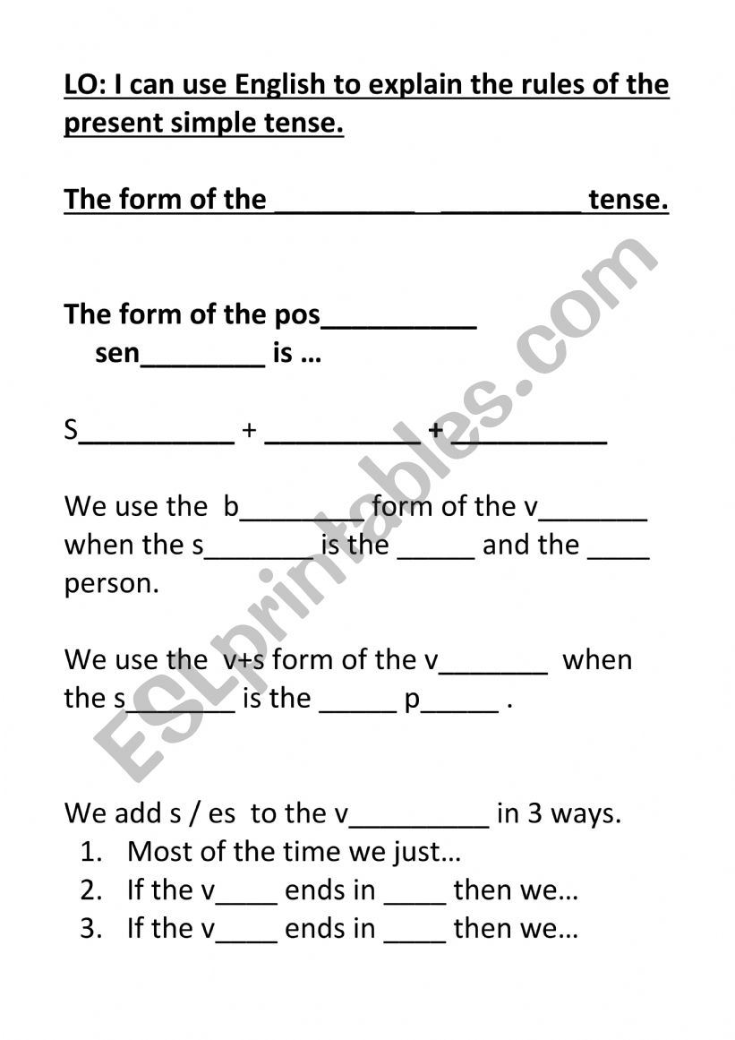 Simple tense form  worksheet