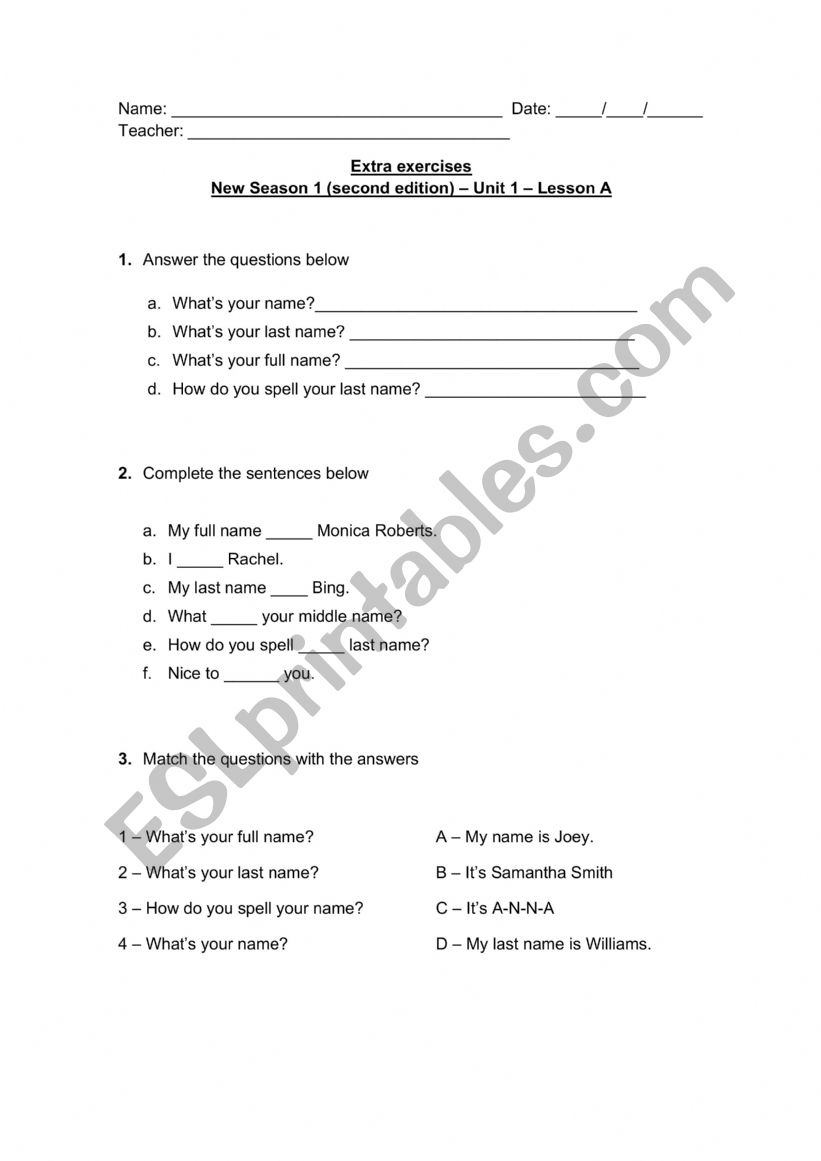 extra worksheet