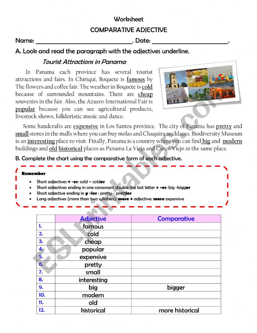 TOURISM ATRACTIONS IN PANAMA worksheet