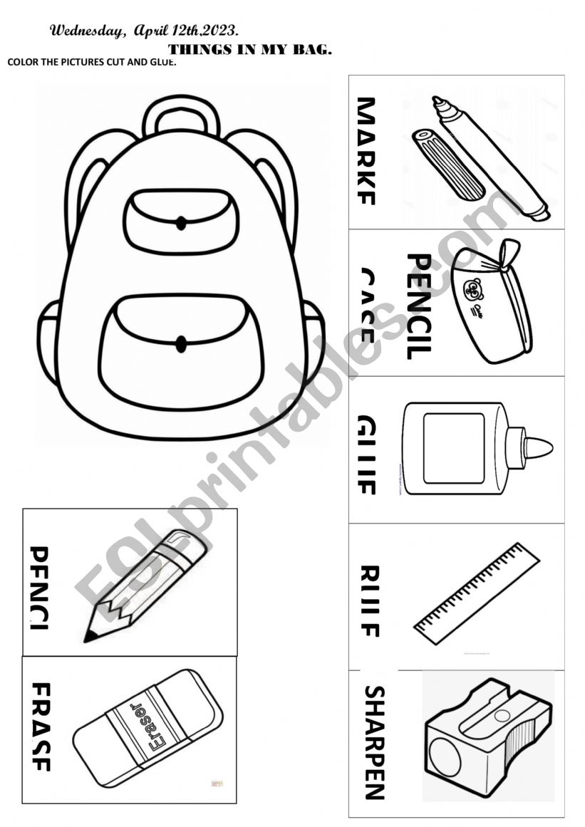 WHAT´S IN MY SCHOOLBAG? ESL worksheet by MissErika