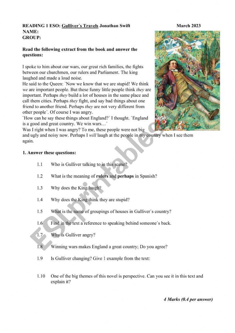 Gulliver Travels Graded Reading Book Test