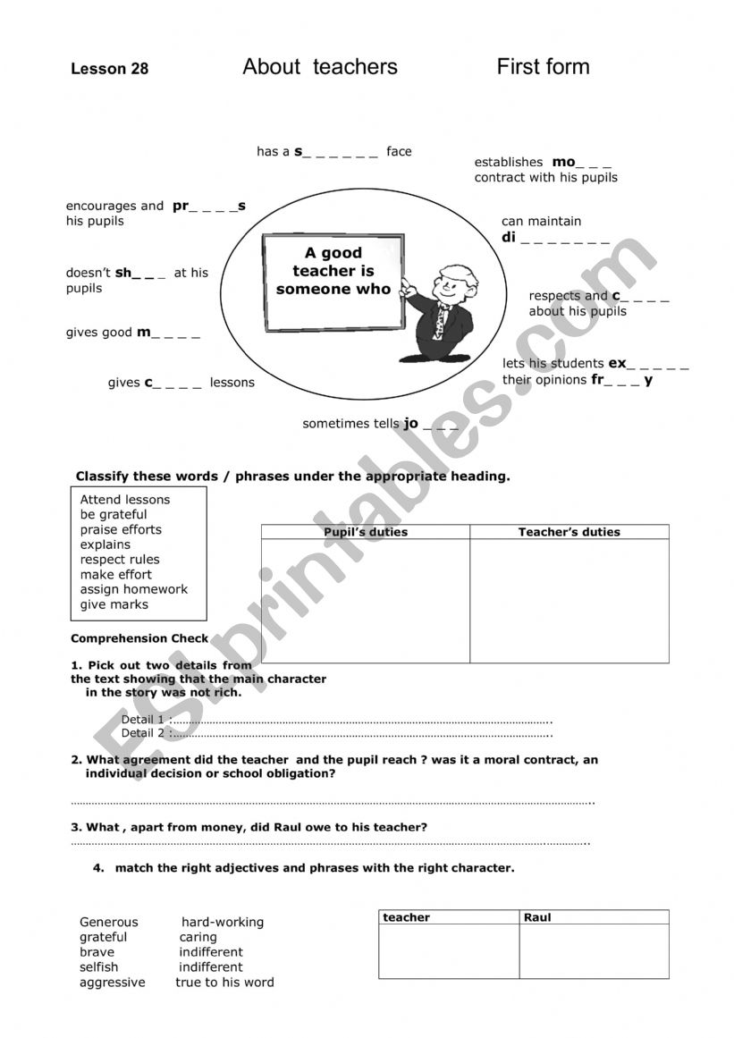 Lesson 28 About teachers  worksheet