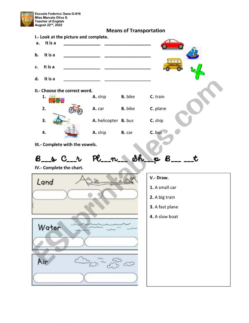 Transportation worksheet