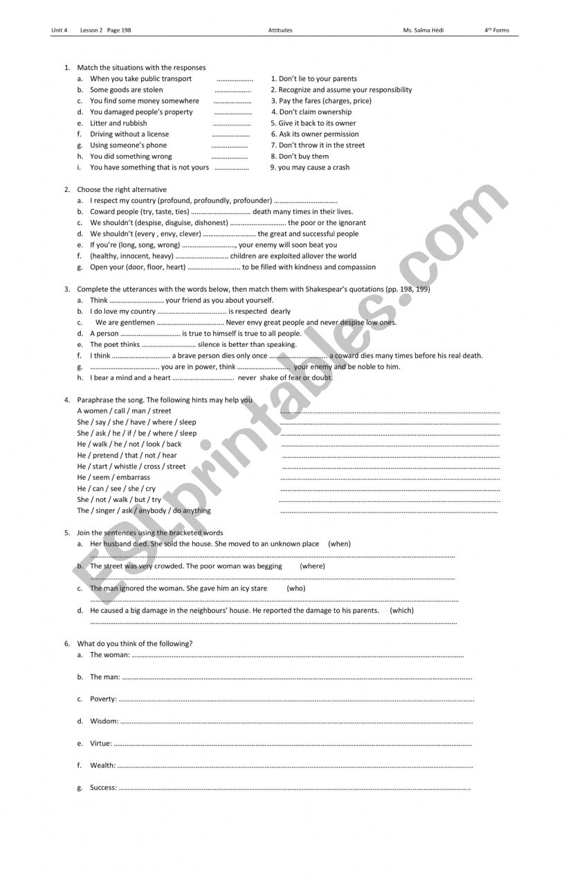 4th Forms- Unit 4- Lesson 2 worksheet