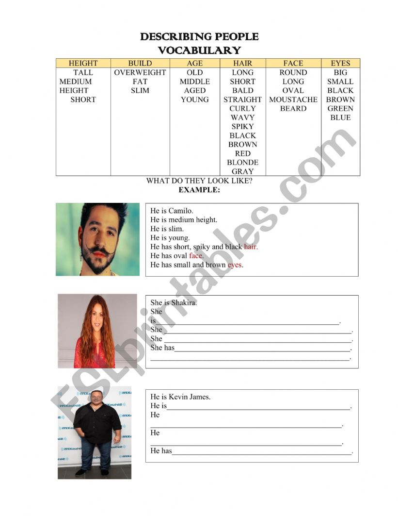 DESCRIBING PEOPLE worksheet