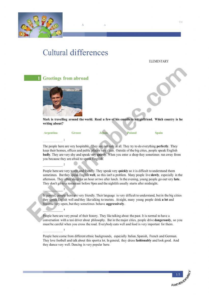 Cultural Differences worksheet