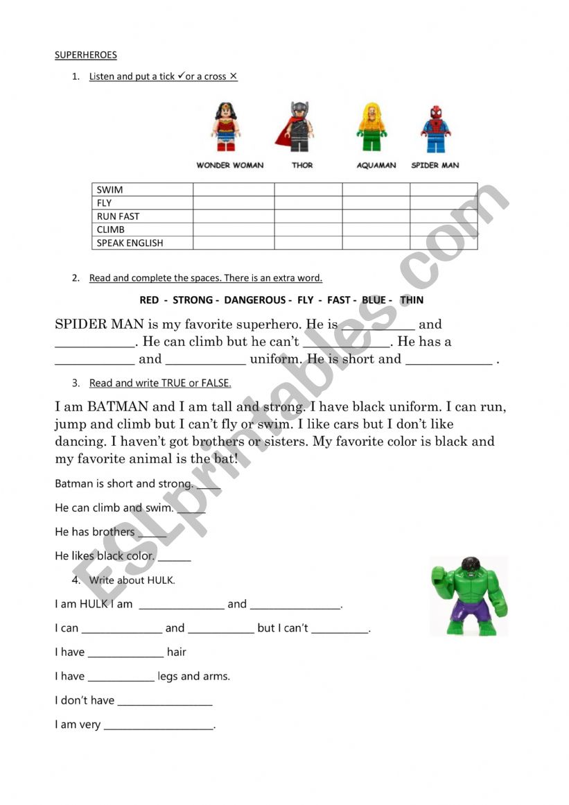 SUPERHEROES KIDS WS worksheet