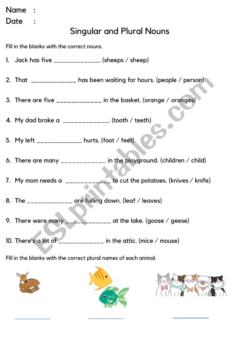 Singular And Plural Nouns - Esl Worksheet By Mlletama