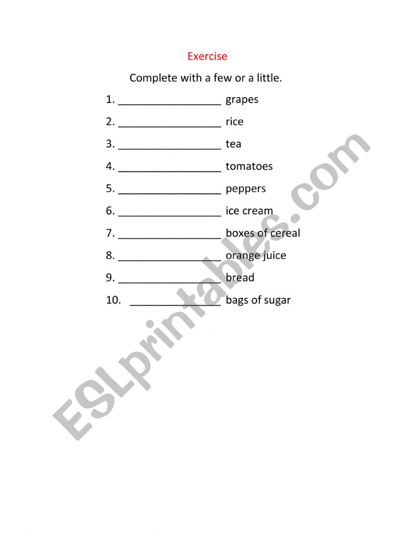 exercise worksheet