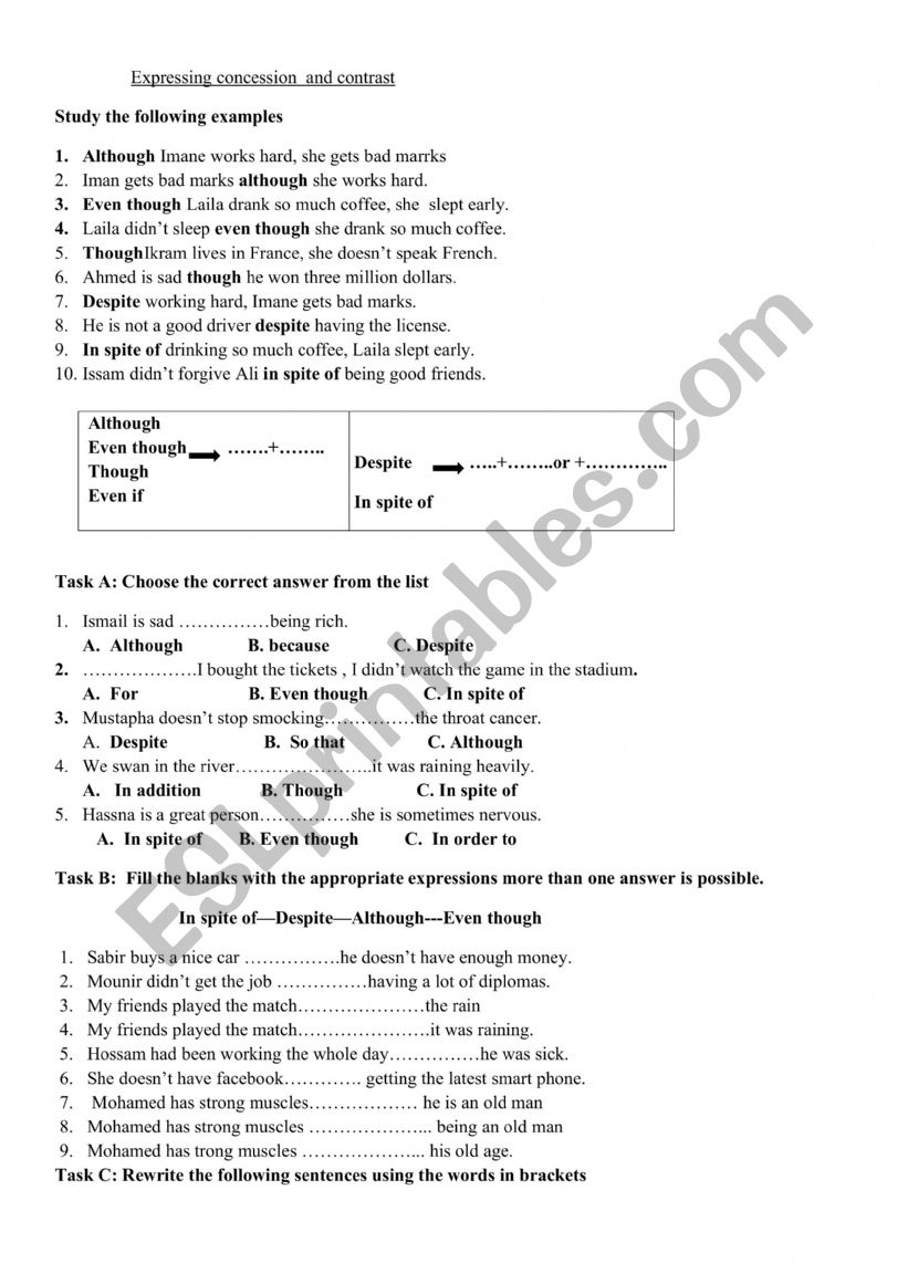 concession and contrast worksheet