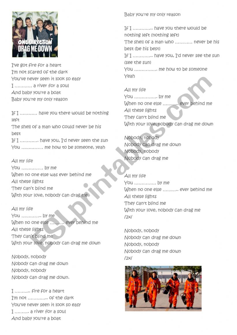 Song - one direction  worksheet