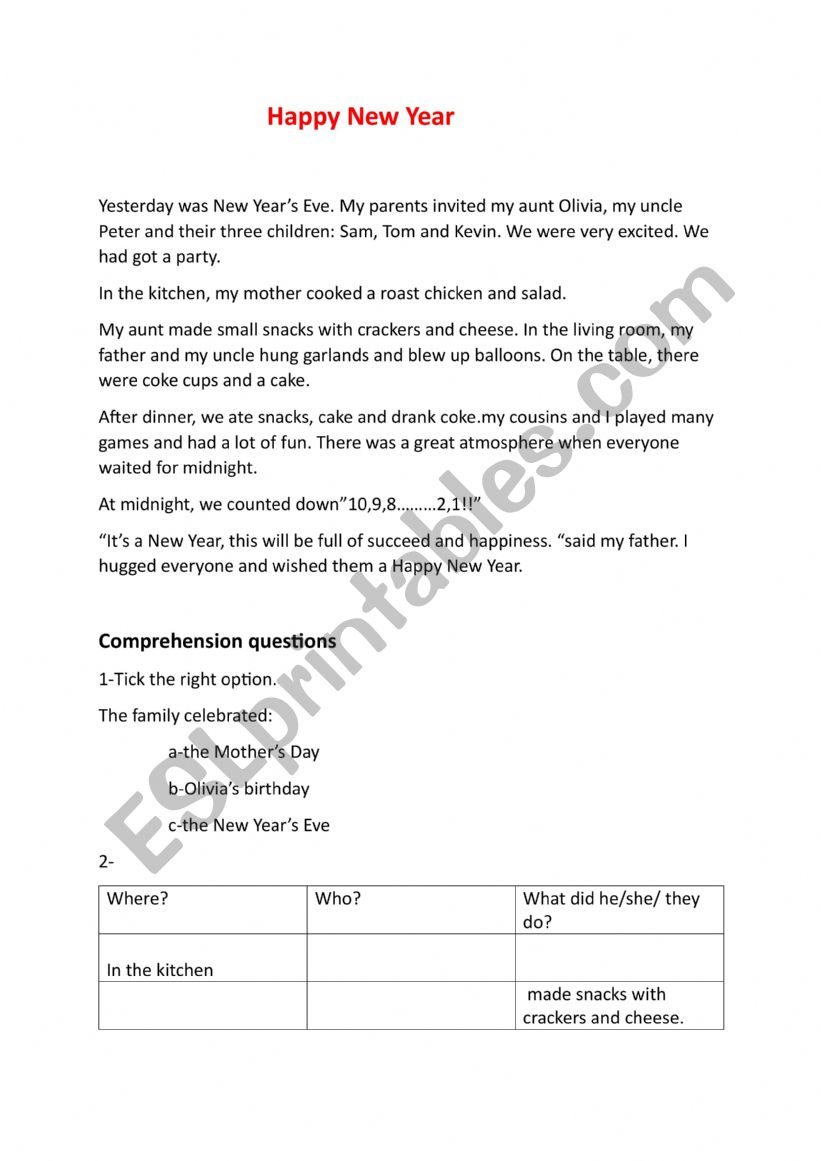 Happy New Year worksheet