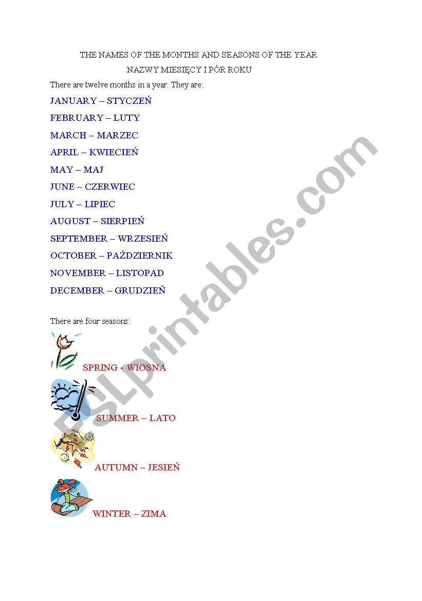 Seasons and months worksheet