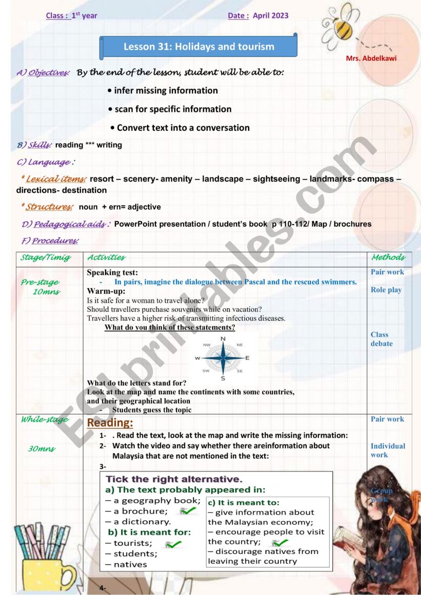  Holidays and tourism part I lesson plan