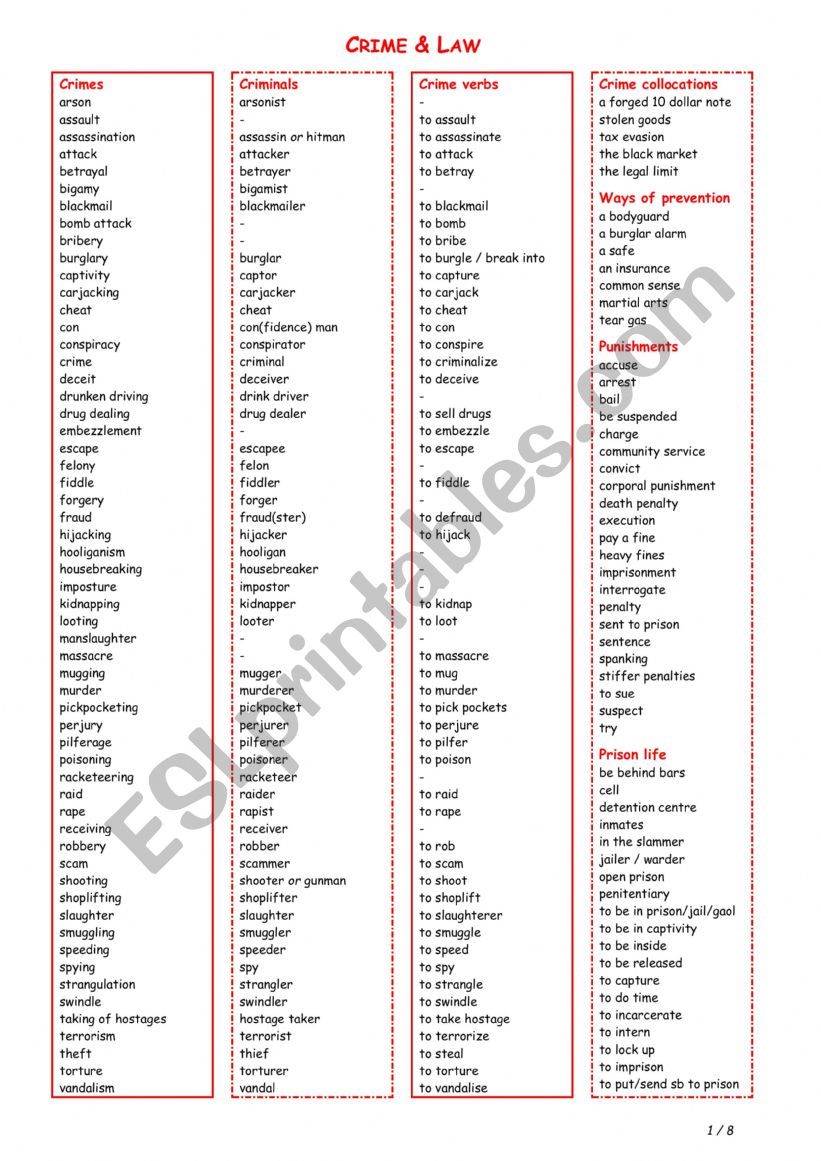 Crime and Law worksheet