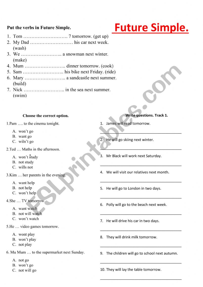 Future Simple REVISION worksheet