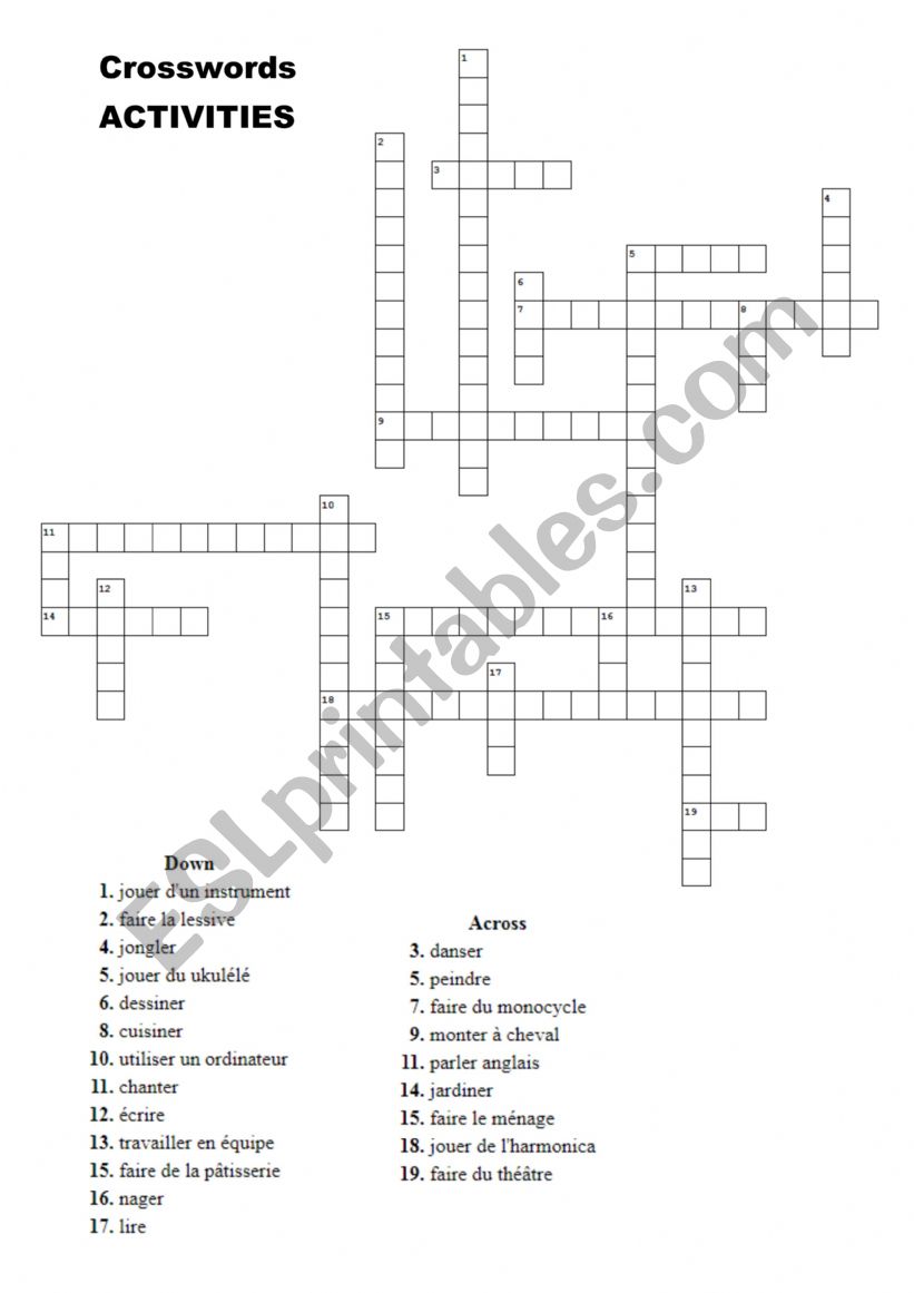 Crosswords activities and hobbies