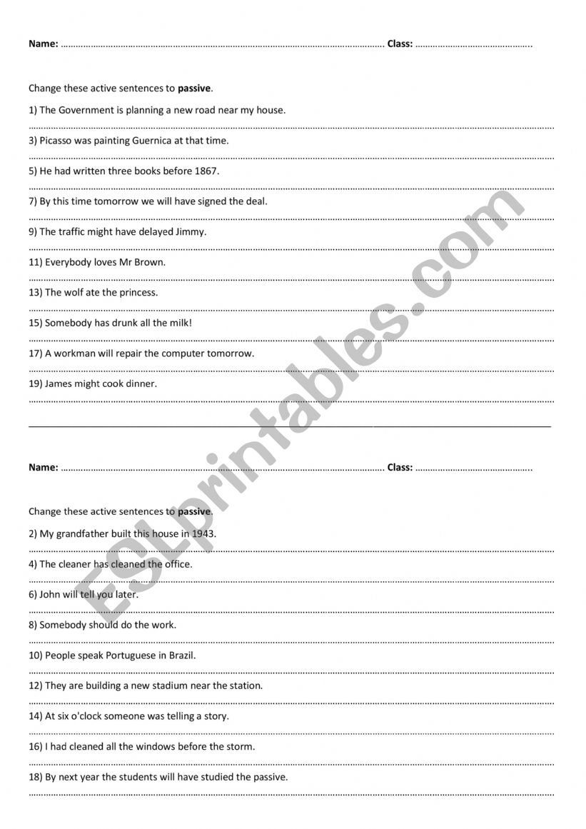 Active to Passive voice worksheet