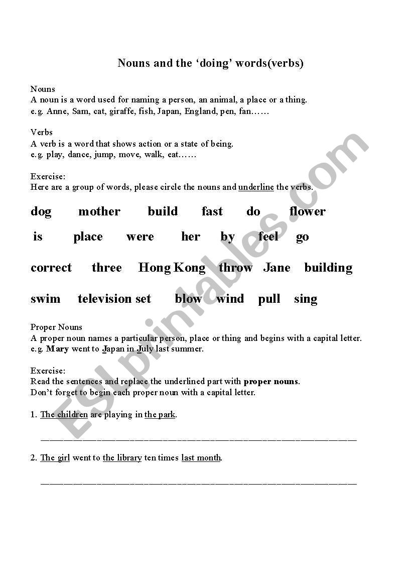 Nouns and Verbs worksheet