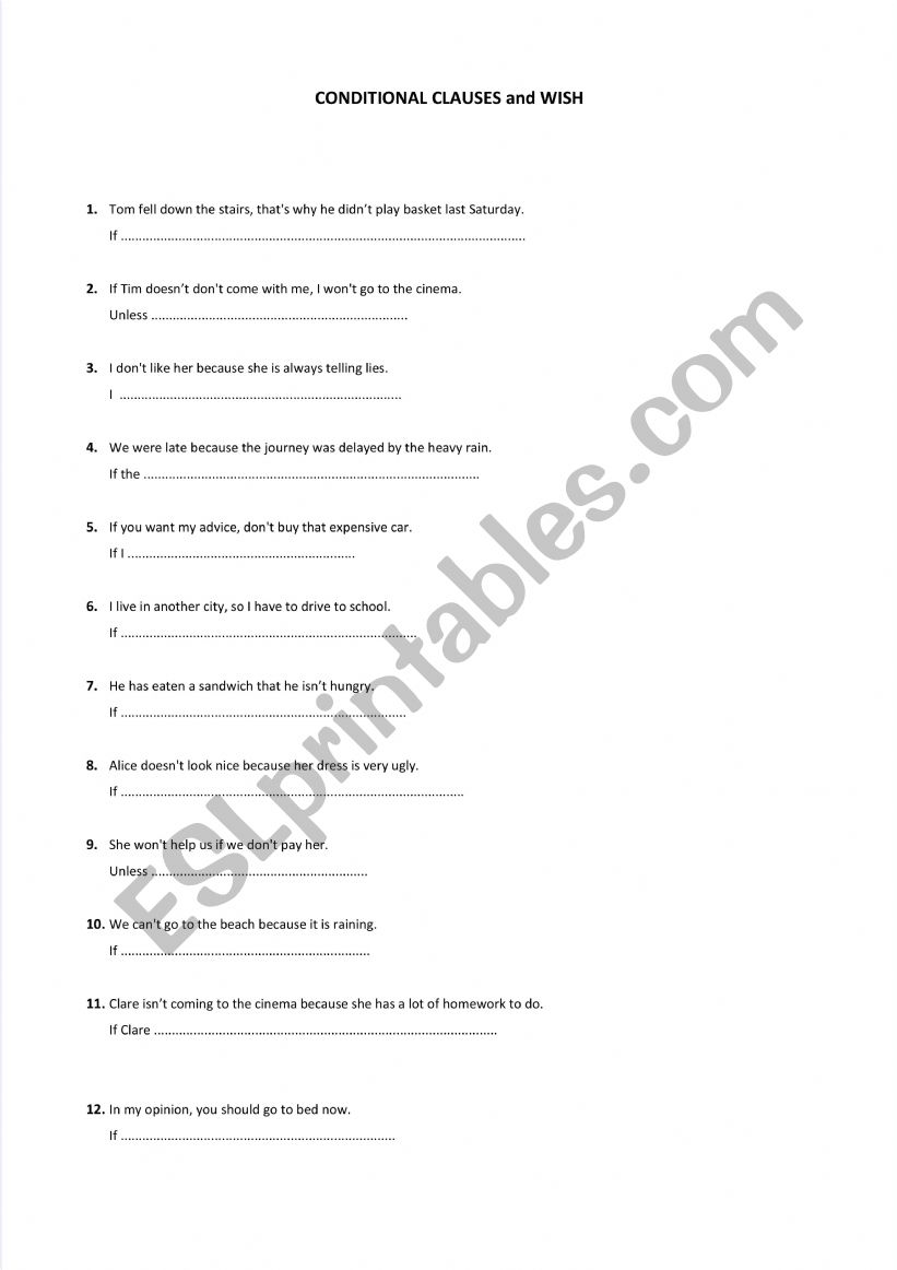 Conditionals and wishes worksheet