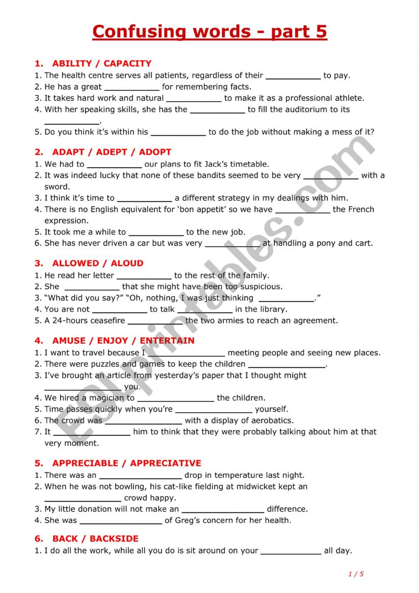 Confusing words - part 5 worksheet